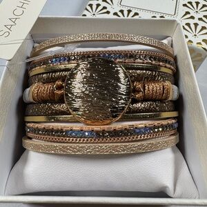 NIB SAACHI Gold and Brown Multi-Layer Bracelet. STUNNING!! boho coastal cowgirl